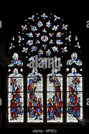 St. Tugdual Cathedral stained glass window in Treguier, France Stock Photo