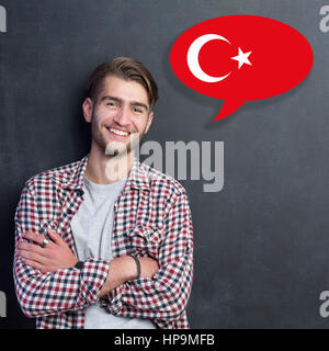 Man learn speaking turkish in bubble Stock Photo