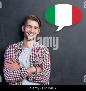 Man learn speaking italian in bubble Stock Photo