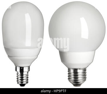 Zwei Energiesparleuchtmittel, Birnenform Stock Photo