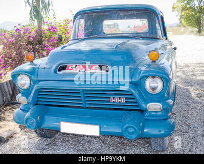 SOUTH AFRICA, ROUTE 62 NEAR WORCESTER - 21 DECEMBER 2016 - Photo of an old 1957 GMC truck parked outside a farmstall next to Route 62 in Western Cape, Stock Photo