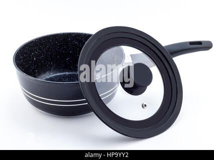 Cooking pot with black marble coating and lid Stock Photo