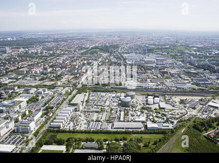 Industriegebiet in Muenchen, Luftaufnahme Stock Photo
