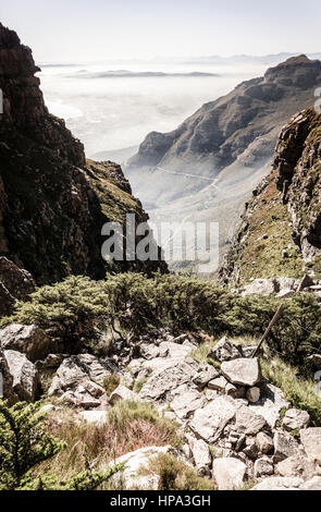 Platteklip Gorge trail to the top of Table Mountain in Cape Town, South Africa Stock Photo