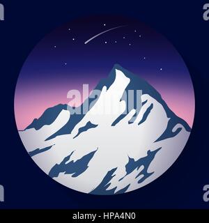 mountain peak icon flat at night and Comet icon Stock Vector