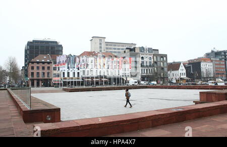 Square in front of the MAS Museum (Museum aan de Stroom), Antwerp, Belgium Stock Photo