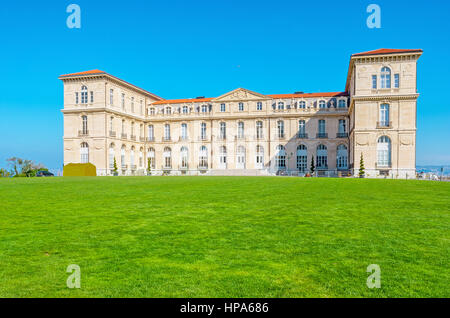 The juicy lawn of Emile Duclaux Park in front of Pharo Palace, Marseille, France.