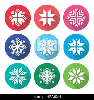 Christmas, winter snowflakes flat design icons set Stock Vector