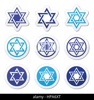 Jewish, Star of David icons set isolated on white Stock Vector