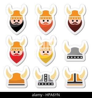 Viking warrior in helmet icons set Stock Vector