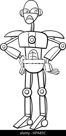 Black and White Cartoon Illustration of Robot or Cyborg Science Fiction Character Coloring Page Stock Vector