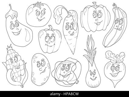 happy vegetables cartoon for coloring book Stock Vector Art ...