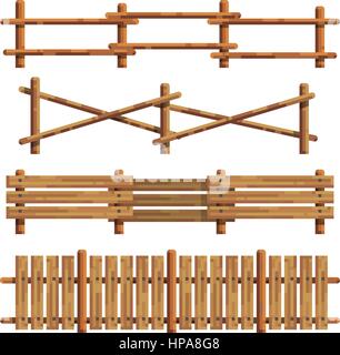 Different wooden fances. Vector illustration. Stock Vector