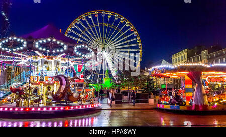 Ferris wheel at a traveling funfair in Clermont-Ferrand, France, Europe Stock Photo