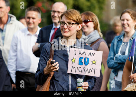 Pro EU Protesters wanting the UK to remain in Europe are pictured listening to speeches during a pro EU demonstration on college green Stock Photo