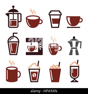 Coffee drinks, coffee makers icons set Stock Vector
