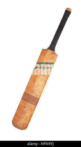 Vintage Slazenger cricket bat on white background Stock Photo