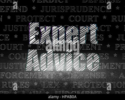 Law concept: Glowing text Expert Advice in grunge dark room with Dirty Floor, black background with  Tag Cloud Stock Photo