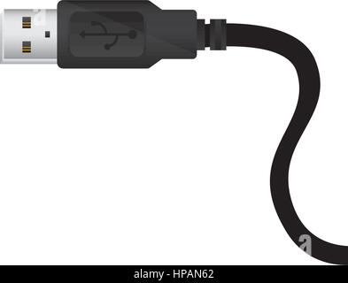 monochrome silhouette with usb cord vector illustration Stock Vector