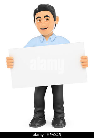 3d working people illustration. Information technology technician with a blank poster. Isolated white background. Stock Photo