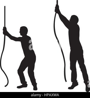 Black silhouettes of people pulling rope. Vector illustration