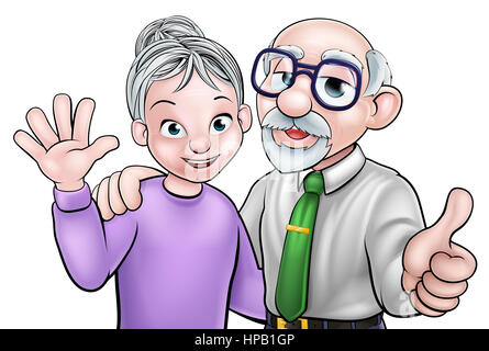Cartoon senior elderly grandparents couple Stock Photo