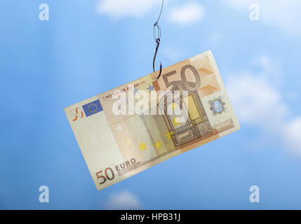 50-Euro-Schein an Angelhaken Stock Photo