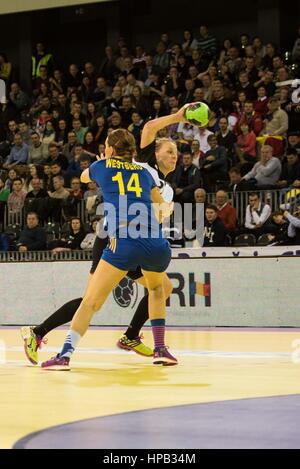 March 20, 2015: Susan Muller #22 of Germany National Team   in action during the women's Carpathian Trophy handball tournament match between Sweden and Germany at 'Polyvalent Hall' Cluj Napoca, Romania ROU.  Photo: Cronos/Catalin Soare Stock Photo