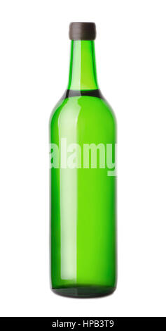 Green glass wine bottle isolated on white background Stock Photo