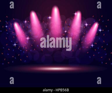 Lighting podium, stage spotlights. Abstraction. The gradient purple background. illustration Stock Vector