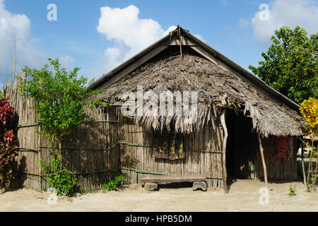 Panama, Traditional house kuna indians with the roof thatched on a Tigre island on the San Blas archipelago Stock Photo