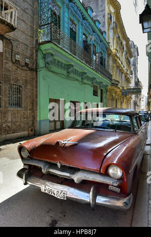 Vintage car parked in Havana Vieja Stock Photo