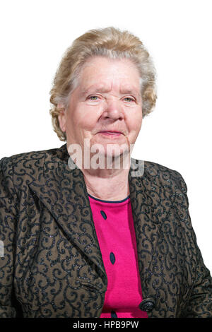 Portrait of an old woman showing tongue Stock Photo