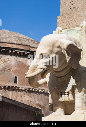 Bernini's 'Little Elephant' in Piazza della Minerva with The Pantheon in the background, Rome, Lazio, Italy, Europe Stock Photo