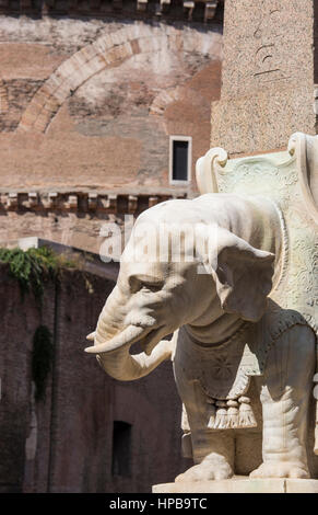 Bernini's 'Little Elephant' in Piazza della Minerva with The Pantheon in the background, Rome, Lazio, Italy, Europe Stock Photo