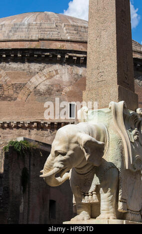 Bernini's Elephant and Obelisk in Piazza della Minerva with The Pantheon in the background, Rome, Lazio, Italy, Europe Stock Photo