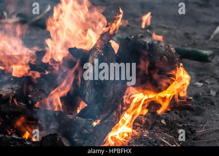 PURI, INDIA:  The body of a man cremated in Swargadwar crematorium in Puri, India. This sacred site witnesses huge crowds of devotees, which go on increasing every year. Stock Photo