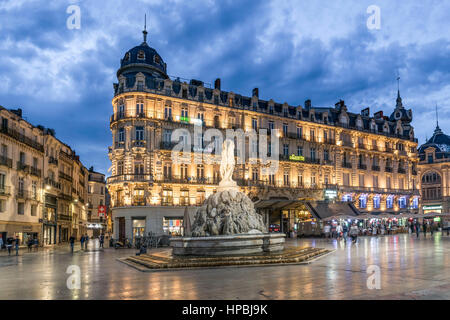 Place de la Comedie, Three graces fountain, Montpellier, France, Stock Photo