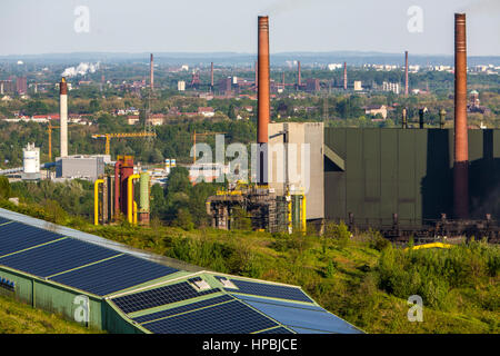 Coking plant Prosper in Bottrop, behind the coking plant Zollverein, in Essen, front roof of the ski hall Bottrop with solar modules, belongs today to Stock Photo