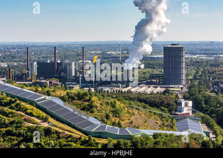 Coking plant Prosper in Bottrop, behind the coking plant Zollverein, in Essen, front roof of the ski hall Bottrop with solar modules, belongs today to Stock Photo