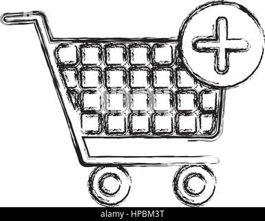 blurred silhouette shopping cart and plus sign Stock Vector