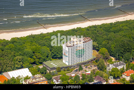 Kołobrzeg, beach hotel, high-rise building, roof terrace, Baltic Sea coast, Województwo zachodniopomorskie, Poland Stock Photo