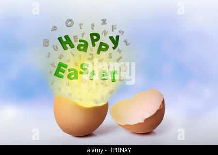 Happy easter greeting from cracked egg. Happy Easter Concept. Stock Photo