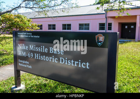 Florida Everglades National Park,Nike Missile Base,former Nike-Hercules missile base,Cold War,historic site,sign,FL161222026 Stock Photo