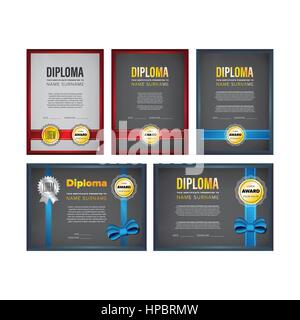 Diploma, certificate design template set with seal and ribbon