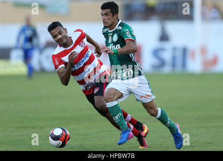 Araraquara, Brazil. 19th Feb, 2017. The Egidio player, SE Palmeiras, ball dispute with the player of CA Linense during match valid for the fourth round of the Championship, A1 Series, in the Source Arena. Credit: Cesar Greco/FotoArena/Alamy Live News Stock Photo