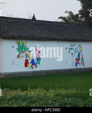 Deyang, Deyang, China. 20th Feb, 2017. Deyang, CHINA-February 20 2017: (EDITORIAL USE ONLY. CHINA OUT) .The wall of a house is decorated with Chinese traditional New Year paintings at a village in Mianzhu, Deyang City, southwest China's Sichuan Province, February 20th, 2017. Various New Year paintings can be seen everywhere in the village. Credit: SIPA Asia/ZUMA Wire/Alamy Live News Stock Photo