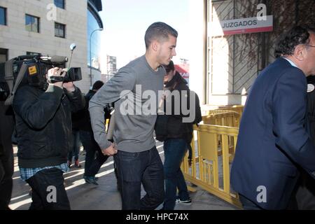 The soccer player Lucas Hernandez and his girlfriend declare before the judge in Madrid Tuesday, February 21, 2017 Stock Photo