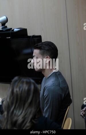 The soccer player Lucas Hernandez and his girlfriend declare before the judge in Madrid Tuesday, February 21, 2017 Stock Photo