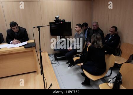 The soccer player Lucas Hernandez and his girlfriend declare before the judge in Madrid Tuesday, February 21, 2017 Stock Photo